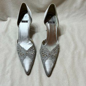 Stuart Weitzman silver lace heels